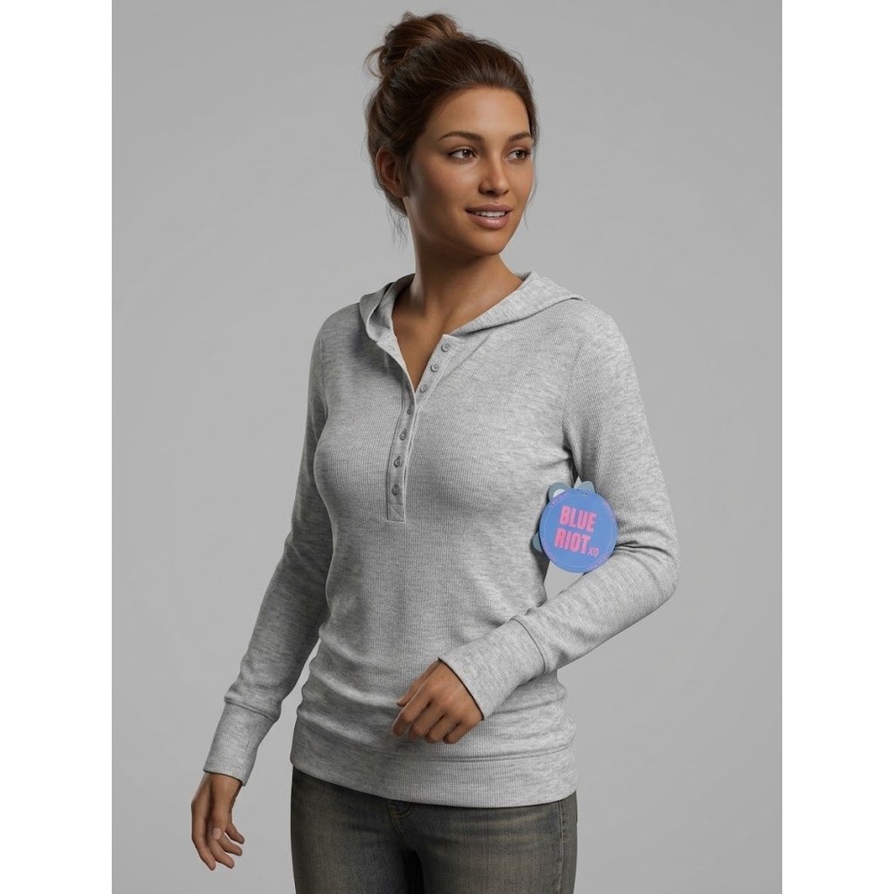 Blue Riot Ribbed Henley Hoodie Women XS Gray New Long Sleeve Lightweight Top